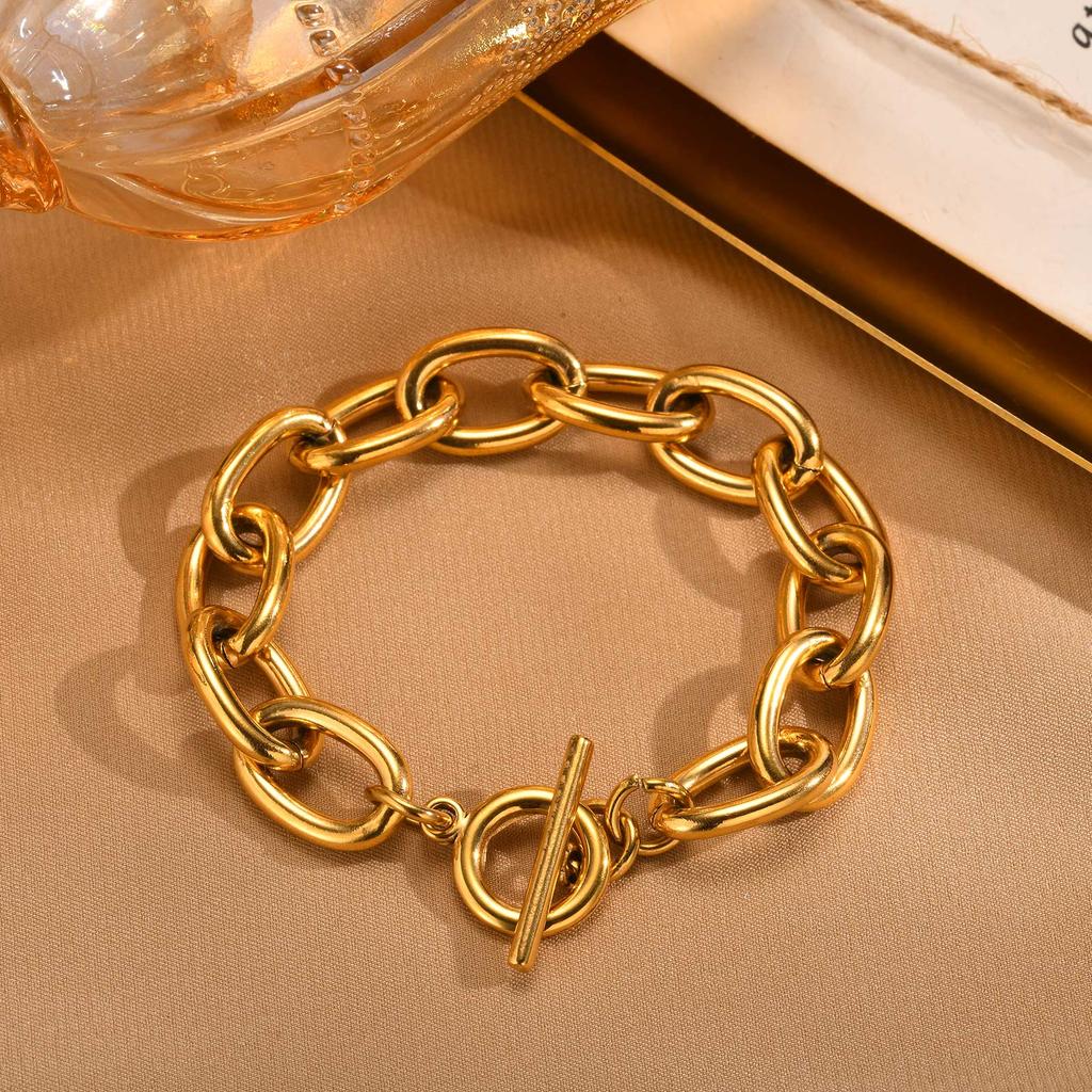 Elegant Big Thick Chain Link Bracelets for Women Gold Silver Color Personality Cross Chain Bracelet Female Wrist Jewelry Gifts