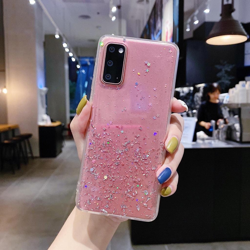 Starry Silver Foil Glitter Phone Case for Samsung A24, S23FE, A41, A55, S10, and A35 - Full Coverage Protection