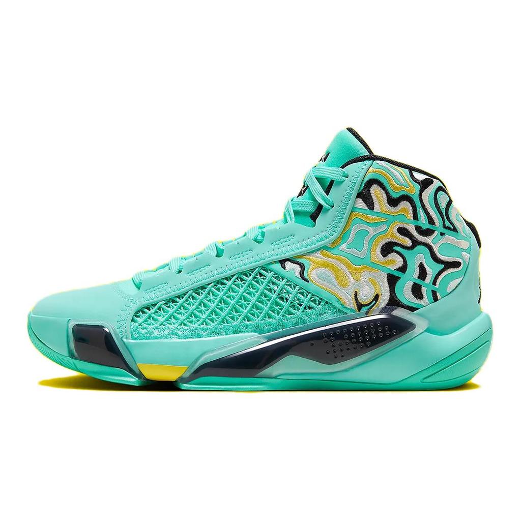 Jordan Air  38 Comfortable Sports Non-Slip Anti-Kick Shock Absorption High-Top Kids Basketball Shoes Kids Sneaker Green Blue Yellow HF7842-300