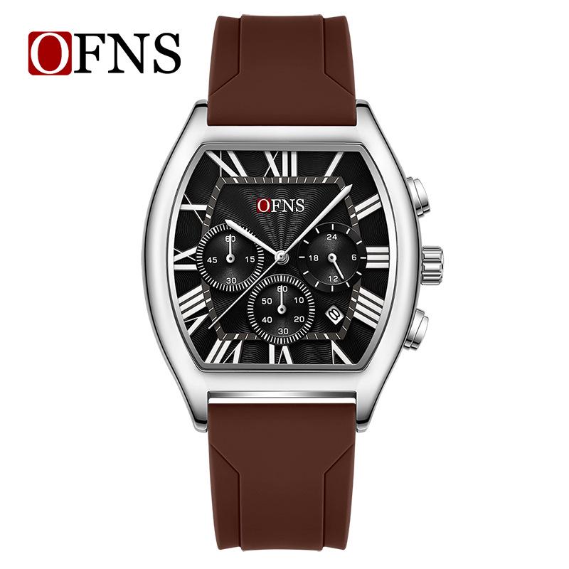 European Wine Barrel Style Men's Waterproof Roman Numeral Chronograph Quartz Watch with Calendar