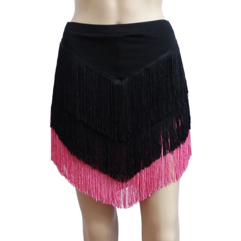 Womens Latin Dance Skirt With Fringe Layers Sequin Mesh Performance Wear Stage Ballroom Dancing