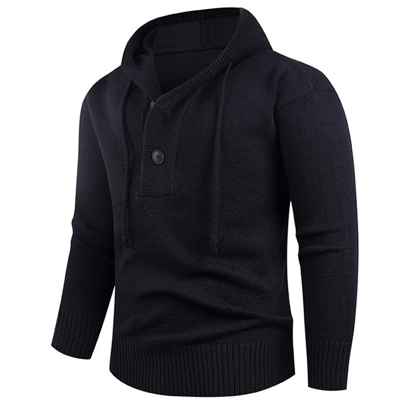Men's Thick Woolen Hooded Pullover Sweater Coat - Solid Color for Autumn/Winter