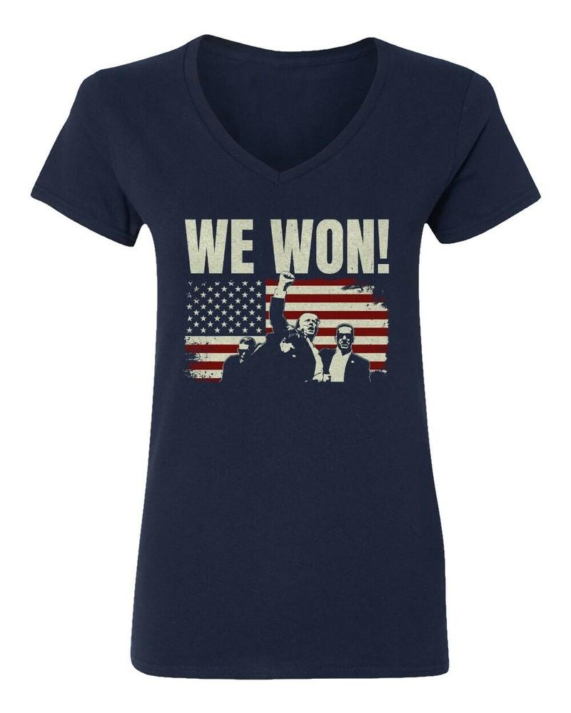 Trump We Won President Elections 47th President Ladies039 V-Neck Tshirt