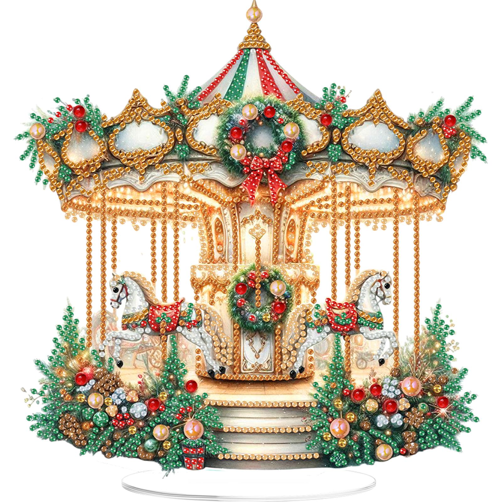 

Xmas Scene DIY 2D Flat Acrylic Diamond Painting Desktop Decorations with Special Shaped Brighten Rhinestones Single Side 24*22cm