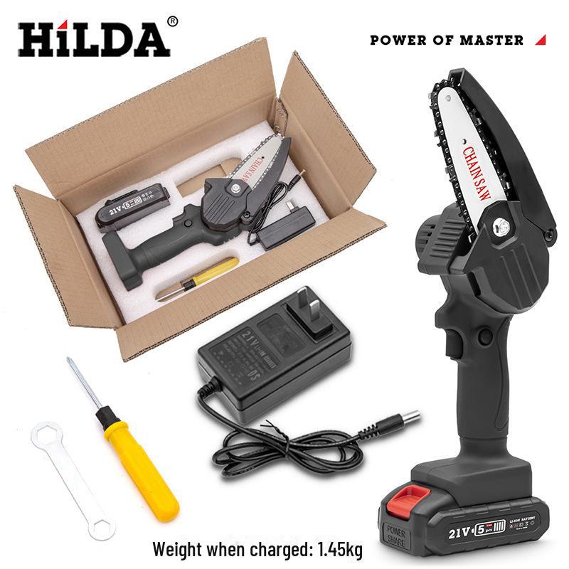 HiLDA Cordless Mini Electric Chainsaw, Rechargeable One-Handed Woodworking and Garden Saw
