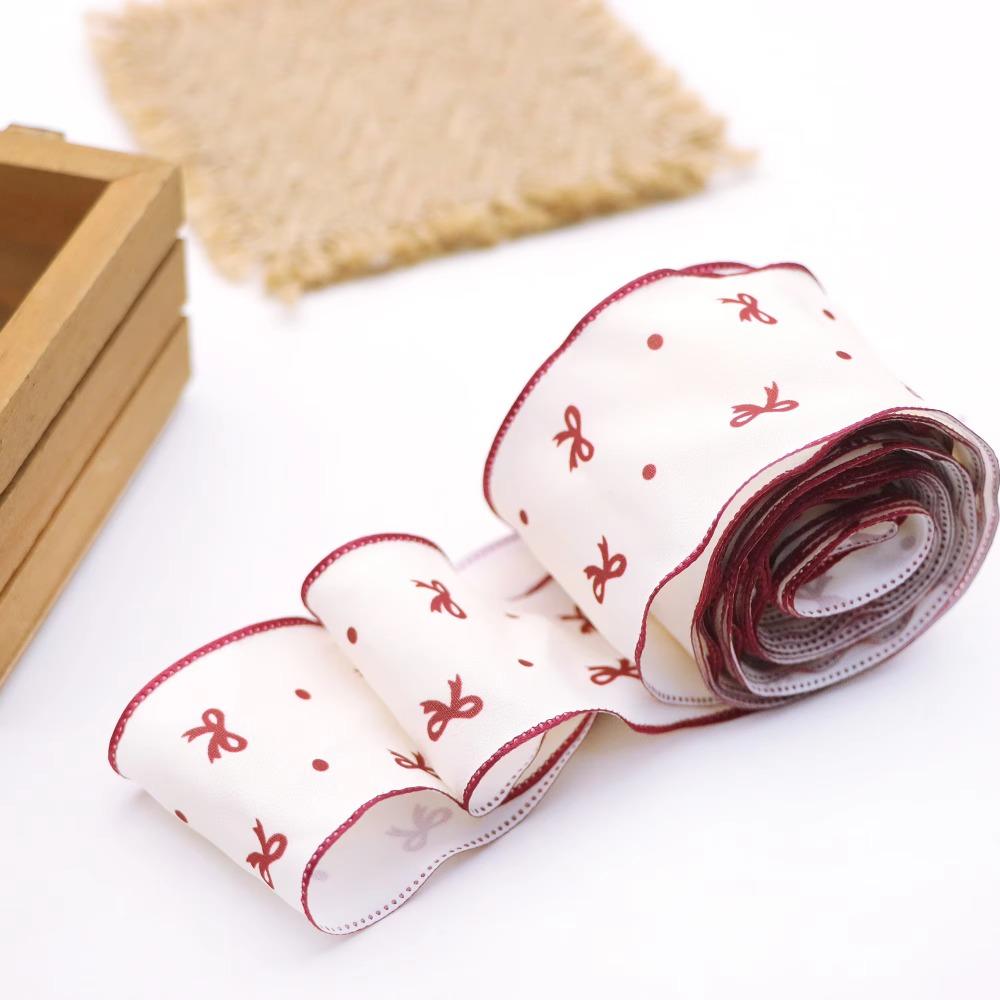 5 Yards 5 Yards Long Cherry Print Ribbon Linen Ribbon Wedding Bouquet Decoration