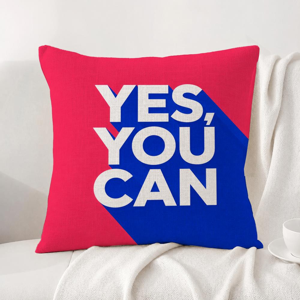 Slogan Yes You Can Cushion Cover Natural Linen Pillowcase Set AllinOne Decor Cushion Cover for Sofa Bedroom Chair