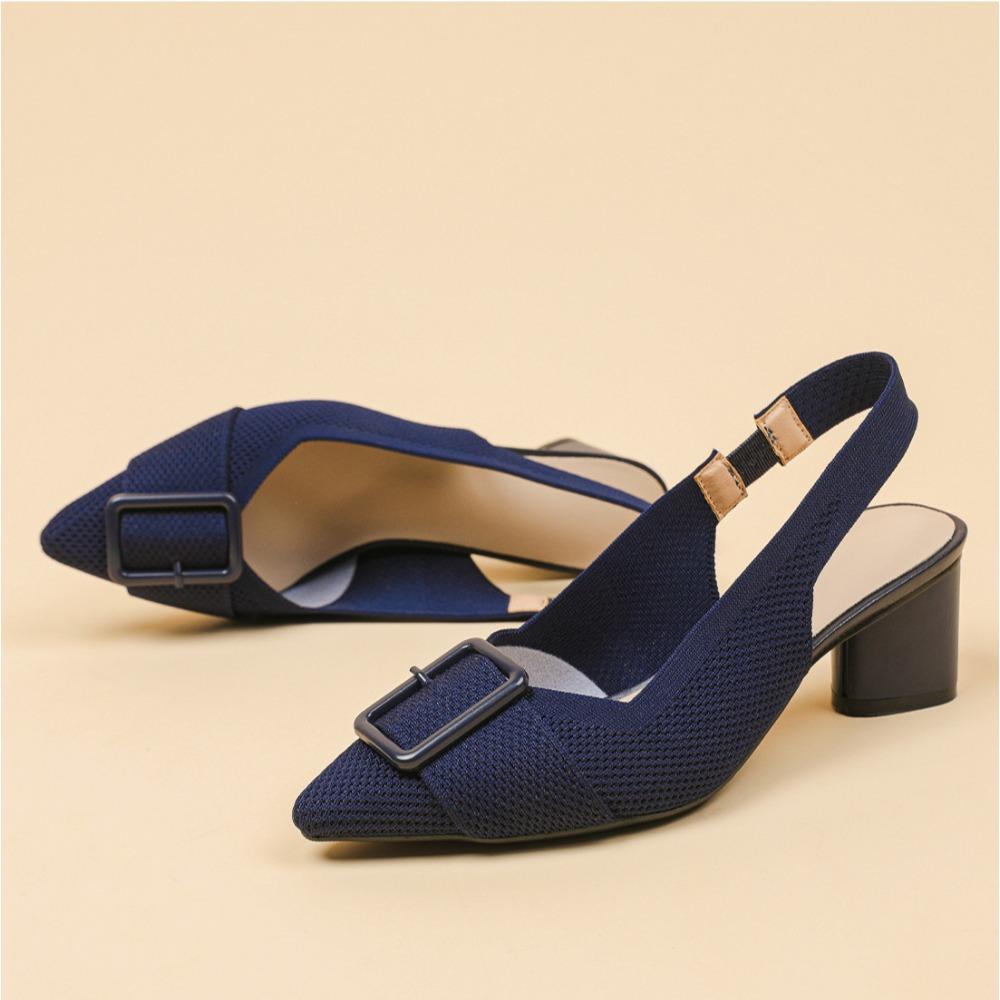 Fashion Sandals for Women 2025 Summer Pointed Shallow Mouth Knitted Hollow Breathable Buckle Thick Heel High-heeled Sandals Women's