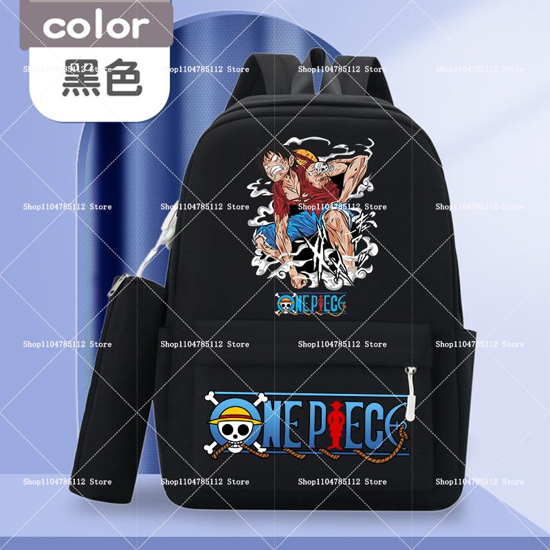 2pcs One Piece Backpack with Pencil Case Student Schoolbag Casual Large Capacity Backpack Boys Men Cartoon Anime Bookbag Gift