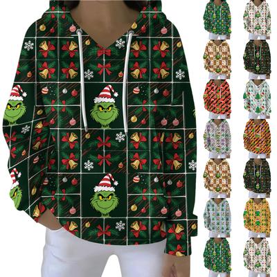 Γυναικείο Φούτερ Χριστουγεννιάτικο Τυπωτό, Φαρδύ και Άνετο, με Κορδόνι και Λαιμόκοψη V, Μακρυμάνικο