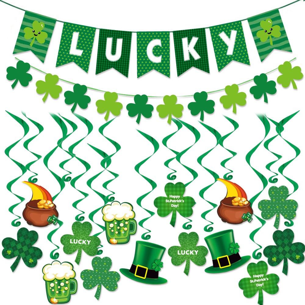 Day Stpatricks Lucky Letter Party Clover Flag Bar Ball Atmosphere Decoration