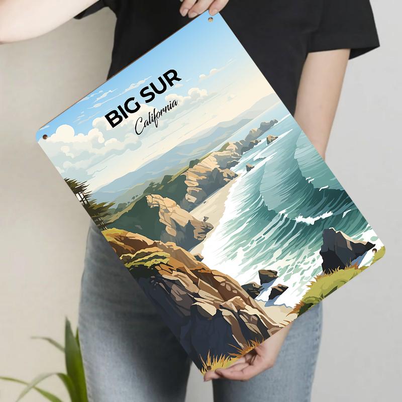 Big Sur California Coastal Landscape Metal Tin Sign Home Decor Wall Art for Living Room Bedroom 20x30cm（7.8x11.8inch）
