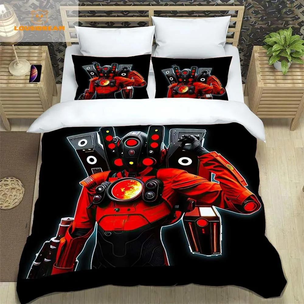 

Cartoon print duvet cover with pillowcase, Skibidi Toilet duvet cover set home bedroom bedding set adult bedroom boy duvet cover 135x200cm