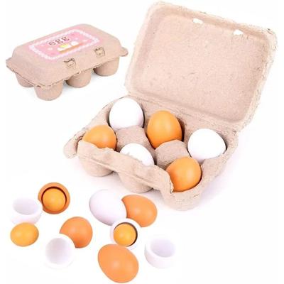 6 Stück Holz-Eier Spielzeug Küchenspielzeug Simuliertes Holz-Ei Spielzeug Set Lebensmittel Kochen Spielküche Rollenspiel Ostern DIY Spielzeug Haus Spiel