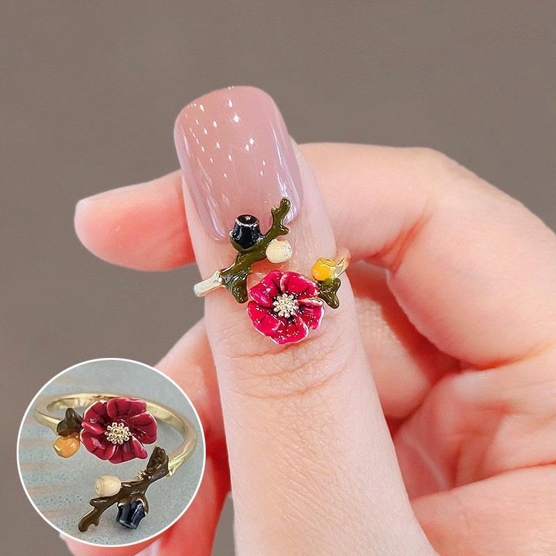 Inel de deget deschis, placat cu argint, cu glazură colorată în stil vintage și design geometric, pentru femei