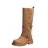 Cowhide version but knee knight boots women's single boots thick heel thin high boots long boots Maillard western cowboy boots