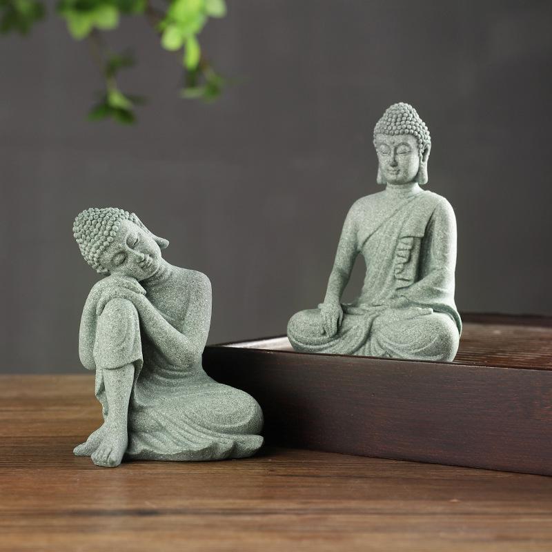 Green Sandstone Buddha Statue: Zen Decor for Home and Garden