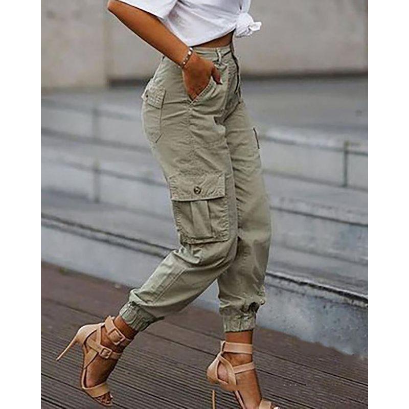 2021 New European and American Fashion Loose Multi-pockets Feet Cargo Pants Women Fj172