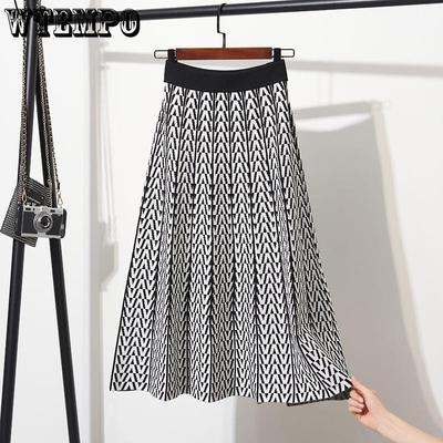 Striped Knitted Half Length Skirt for Women Autumn and Winter Thickened A-line Skirt High Waist Skirt