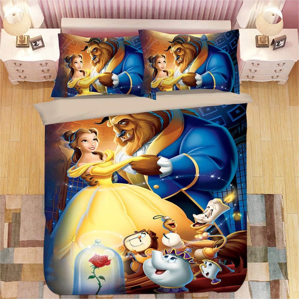Die Schöne und das Biest Bettwäsche-Set, Anime Bettwäsche Bettwäsche-Sets Weiche Mikrofaser Bettbezug, Bettdeckenbezug mit Reißverschluss Für Kinder Jungen
