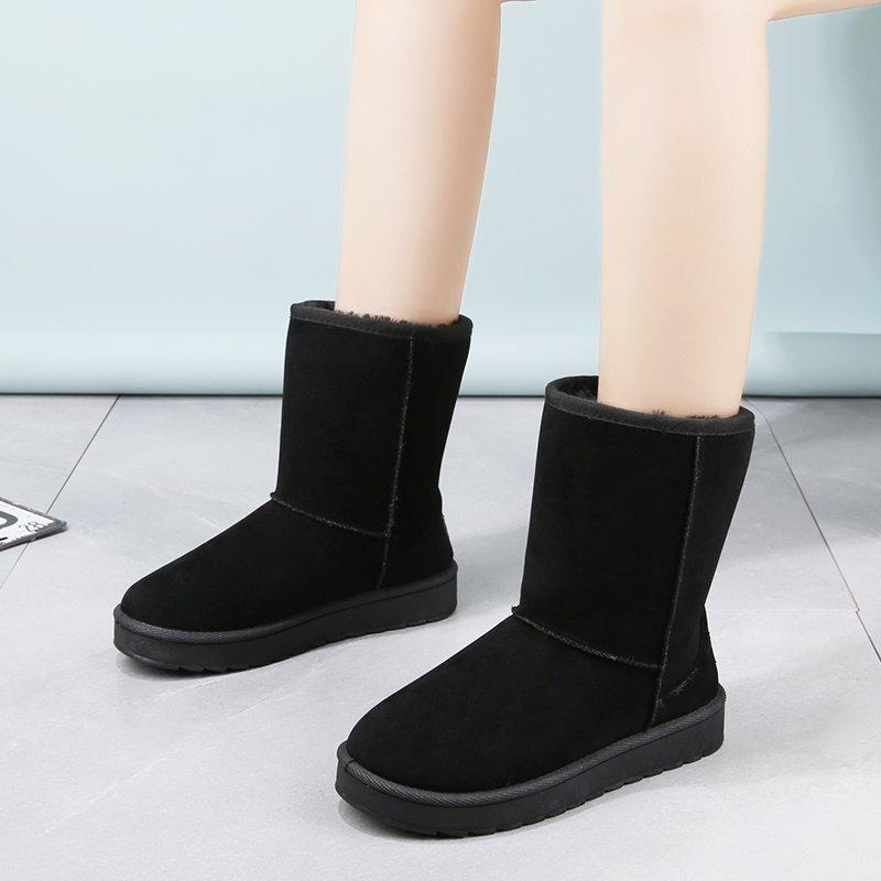 Jetzt Schuhe Damen 'S Schaffellwolle Einer Winter Rindsleder Verdickt Warm Flache Sohle Lässige Kurze Stiefel Kurzer Schaft Damen