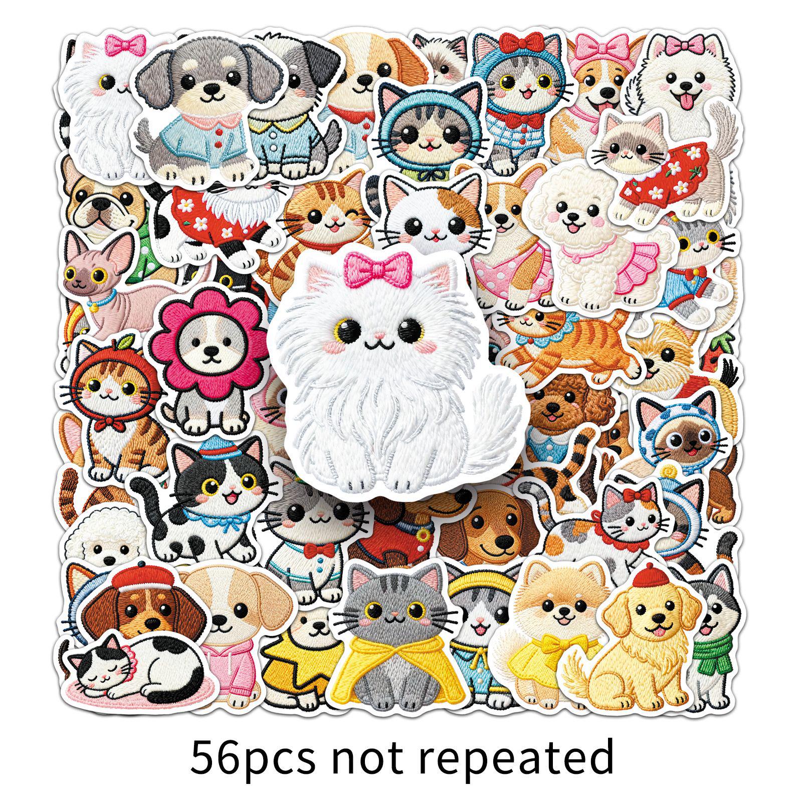 56PCS Cute Cartoon Cat & Dog Waterproof Stickers for Earphones & Phones