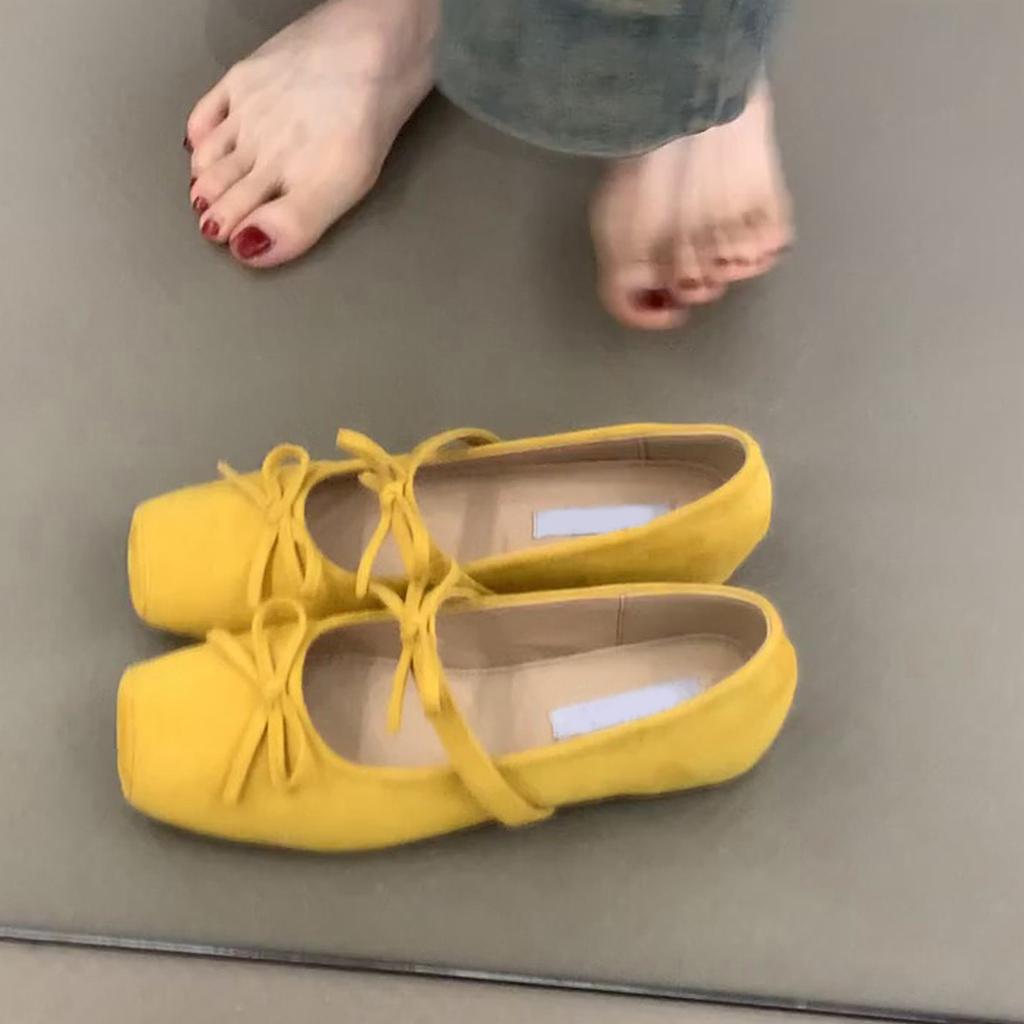Square Head Bow Ballet Shoes Gentle Inner Height Mary Jane Shoes Shallow Mouth Single Shoes