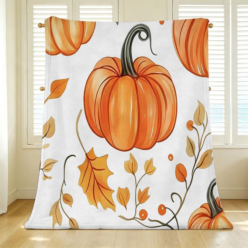 All Seasons Single Flannel Blanket Thick Warm Pumpkin Series, Soft Skin-friendly for Home, Couch Naps, Bedroom & Guest Room
