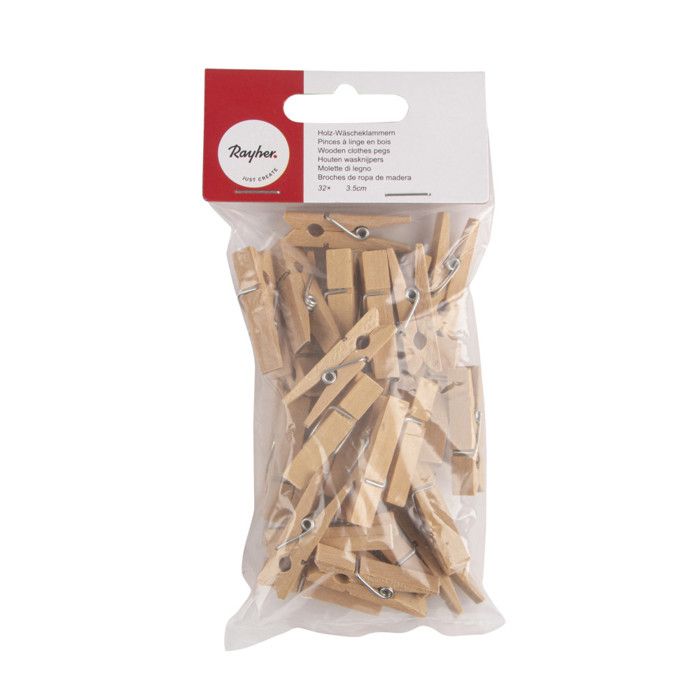 Pinces à linge en bois, nature, 35mm, 32 pces