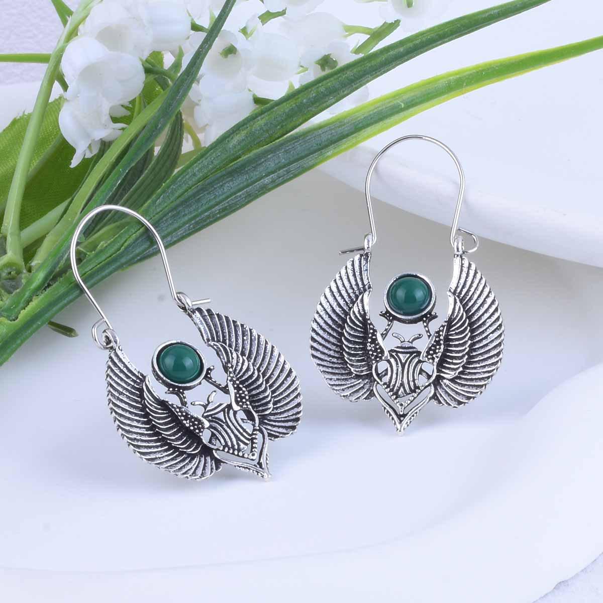 Egyptian-Inspired Sacred Moth Wing Dangle Earrings - Tribal Gypsy Party Gift for Women серебряный