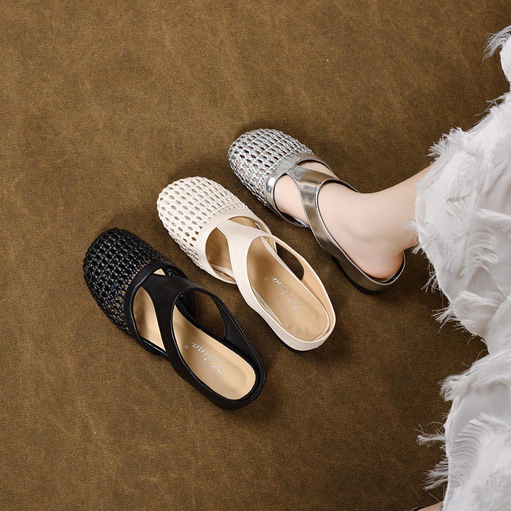 Baotou slippers women's outer wear summer new hollow woven sandals pastoral flat-bottomed holiday slippers