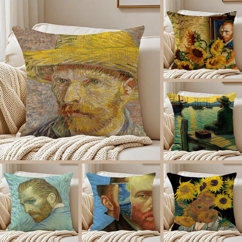 Van Gogh Starry Sky Oil Painting Cushion Cover Pillowcase Antidustmite Living Room Sofa Decor Cushion Room