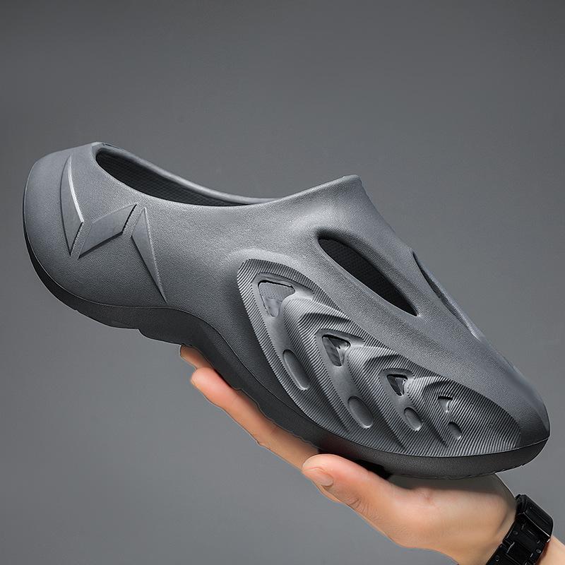Half-Drag Hole Slippers Are Fashionable, Breathable, Light And Non-Slip, And Men'S Thick-Soled Large-Size Slippers For Beach Vacation.