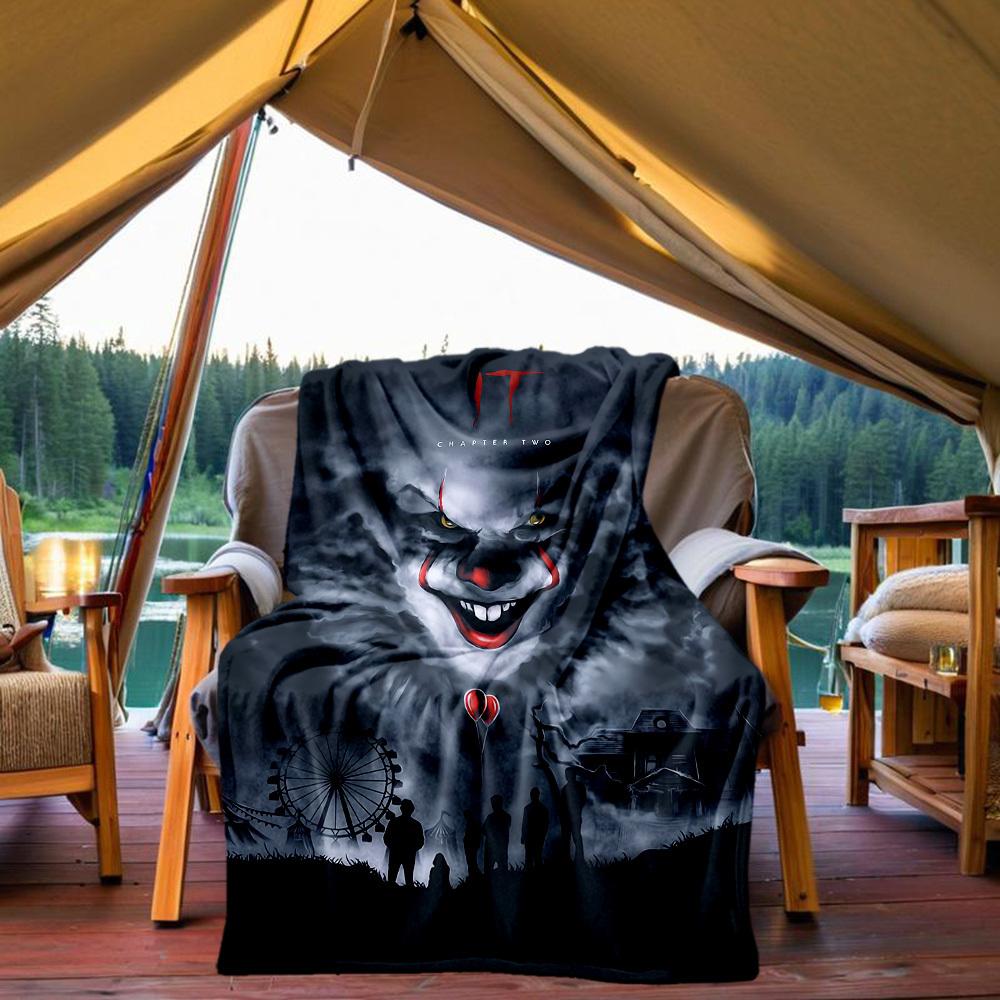 

1PC IT Clown Horror Outdoor Blanket Lightweight Flannel, Soft & Warm, All-Season, Outdoor, Camping, Living Room, Office, L1106029 80x120cm