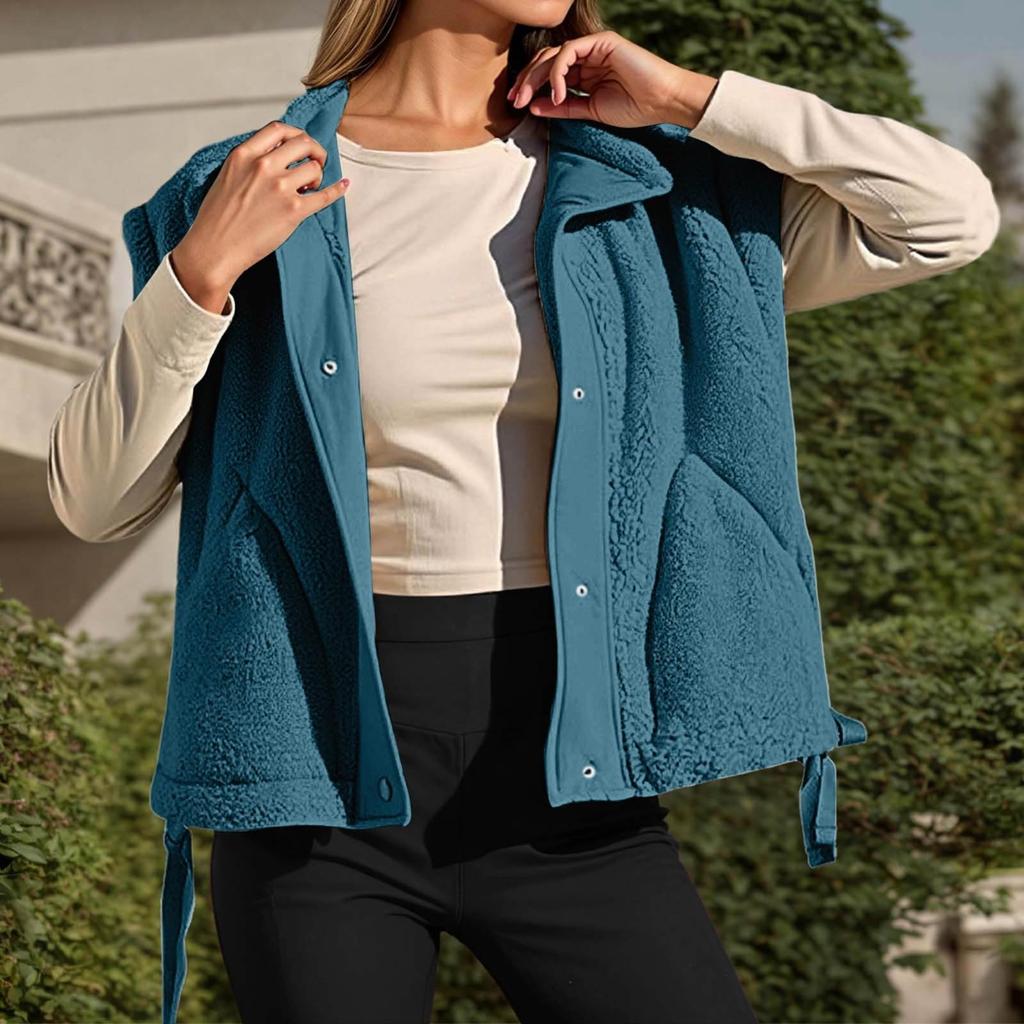 Damen Modische Fleeceweste Übergroße Ärmellose Shearlingjacke Warme Knopfleiste Weste Oberbekleidung