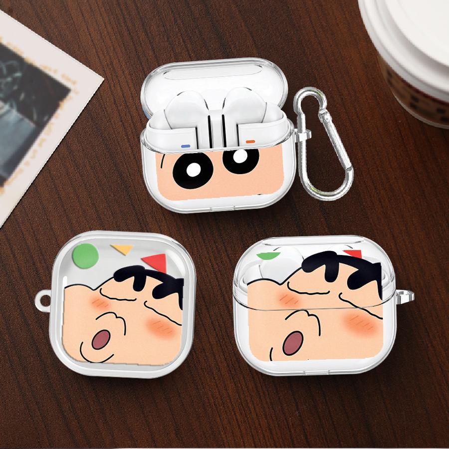 Cute Crayon ShinChan Case For Samsung Galaxy Buds 2Pro 2 4Pro 4 Pro Live 3Pro 3 FE Clear Earphone Cases Cover With Hook