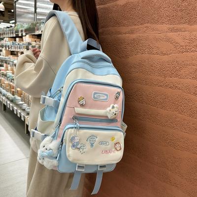 Contrasting Color Junior High School Students' Large Capacity Schoolbags  Female High School Students' Shoulder Bags  Balloon Badges and Backpacks