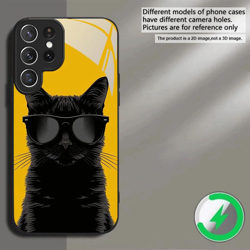 Cute White Flower Cat For Samsung S26 S20Ultra S21 Pro S22 Plus S23 FE S24 Ultra S25 For Magsafe Edge Glass Phone Case