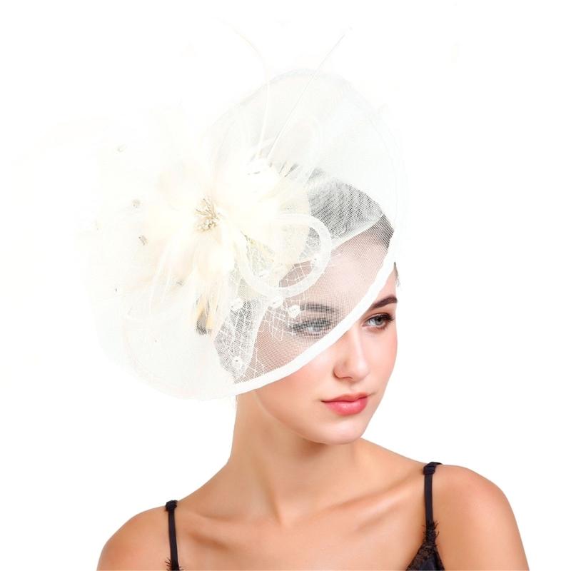 Feather Decorated with Mesh Veil Hat Outdoor Tulle Hair Accessory Fascinator For Weddings Special Occasion