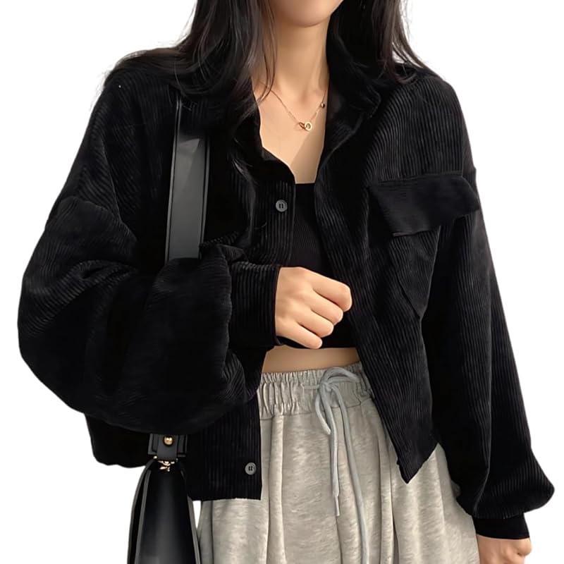

[UQQA] corduroy shirt jacket ladies long sleeve spring loose fit tops outer jacket Relaxing autumn casual Thin South Korea Beautiful Fashionable cute