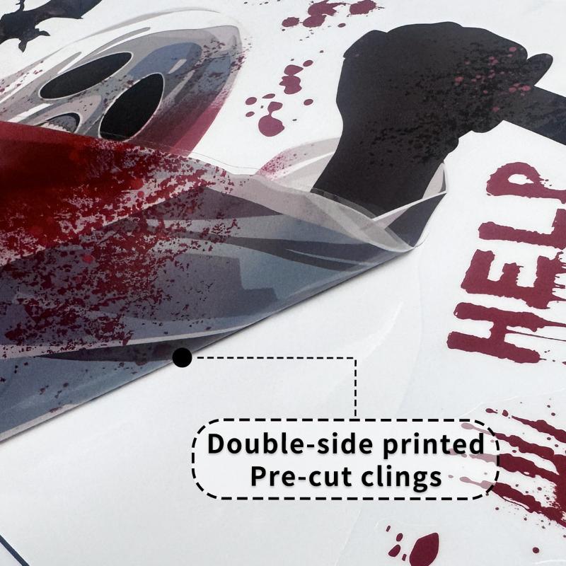 2025 Halloween Static Cling Stickers Scary Ghost Woman Bloody Handprint Window Decals For Spooky Party Home Decor