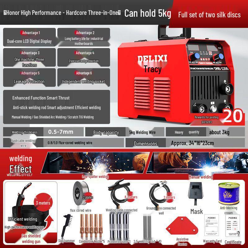 Delixi 220V Gasless MIG Welder 1200: Three-in-One Household Industrial Electric Welding Kit