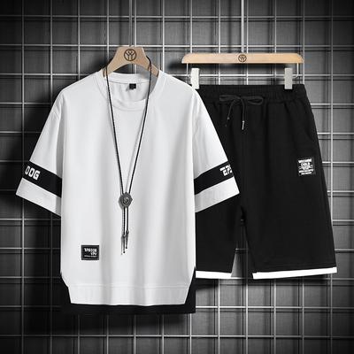 Survêtements d'été noir et blanc pour hommes, ensemble T-Shirt à manches + short, vêtements de sport de marque, costume de sport surdimensionné 5XL