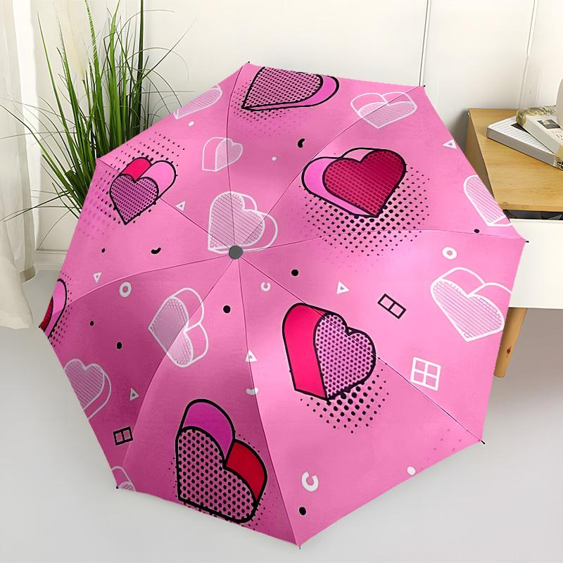 1pc Heart beat Automatic Folding Umbrella - Portable Collapsible Design, 8-Rib Iron Frame, Playful Design yy251215241