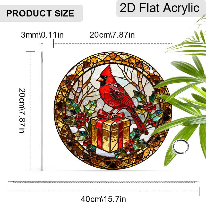 Acrylic Christmas Red Cardinal with Gift Box Suncatcher Stained Glass Effect Window Hanging Ornament Holiday Decor Gifts