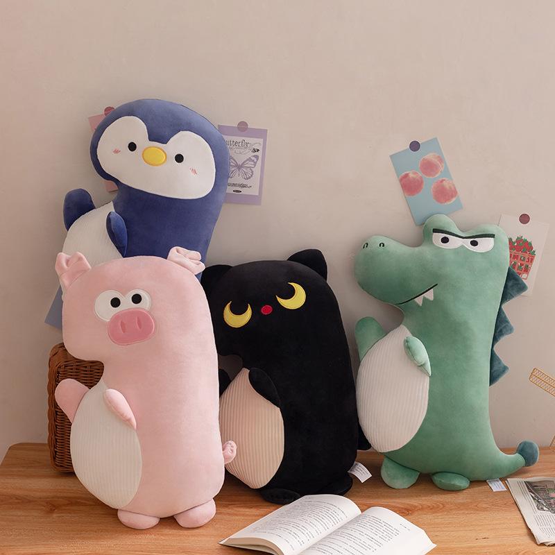 Cartoon Soft Crocodile Penguin Pillow Plush Toy Sofa Ornaments Cute Pink Pig Black Cat Doll Girl