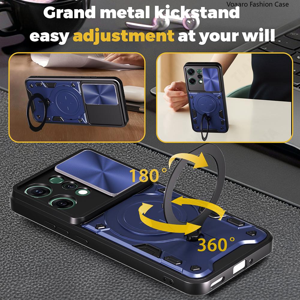 Slide Lens Armor Funda for OPPO Reno14 Pro Case for OPPO Reno 14 Pro Reno14 F Case Magnetic Ring Stand Holder Cover