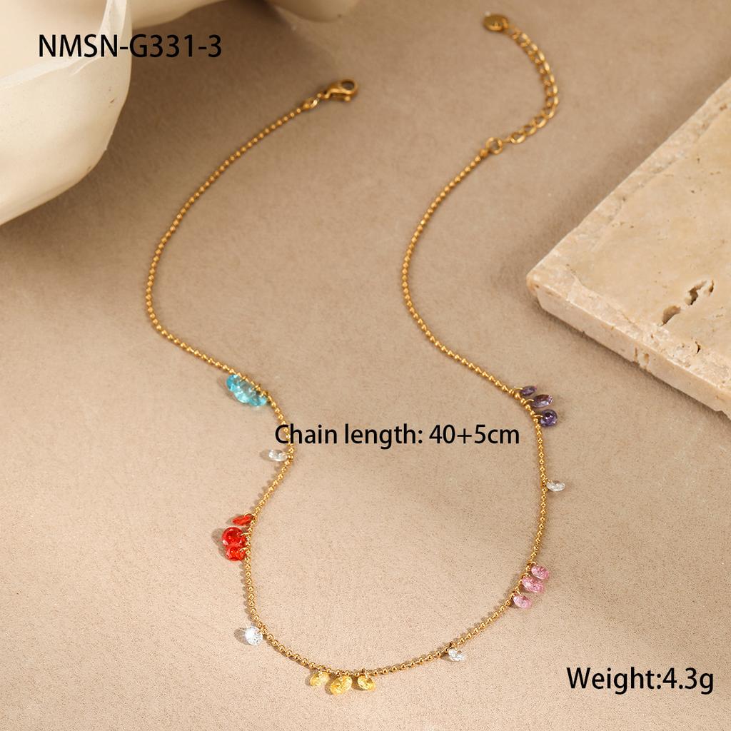 Hot-selling Color Zircon Series Stainless Steel Necklace  Fashionable French Exquisite Temperament Collarbone Chain 