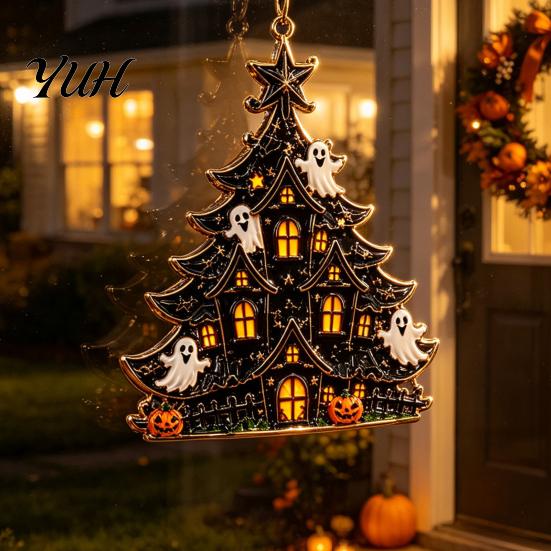 Lightweight Haunted House Props Halloween Tree Acrylic Hanging Ornament, Pumpkin Ghost Skull Seasonal Spooky Party Door Signs Decor, Pendant for Home,