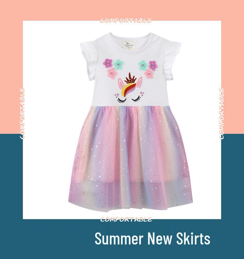 Spring Summer Cartoon Baby Girls' Short Sleeve Gauze Dresses
